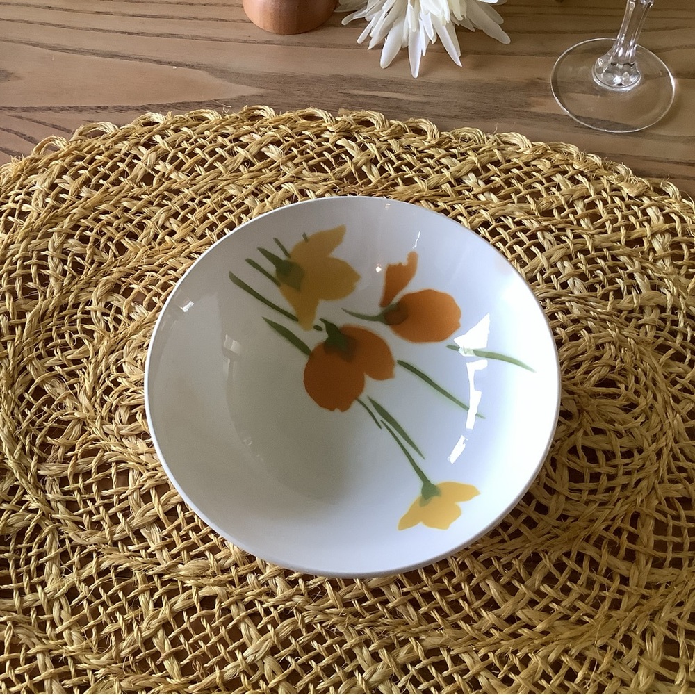 Vintage Ironstone Daphne Floral White and Orange Soup or Salad Bowl